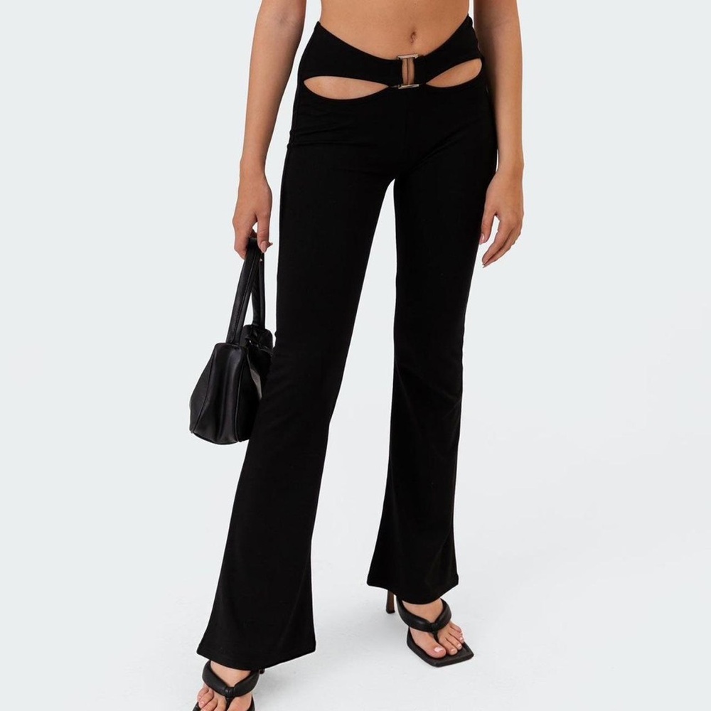 Edikted Buckle Flare Pants with Cut-Out